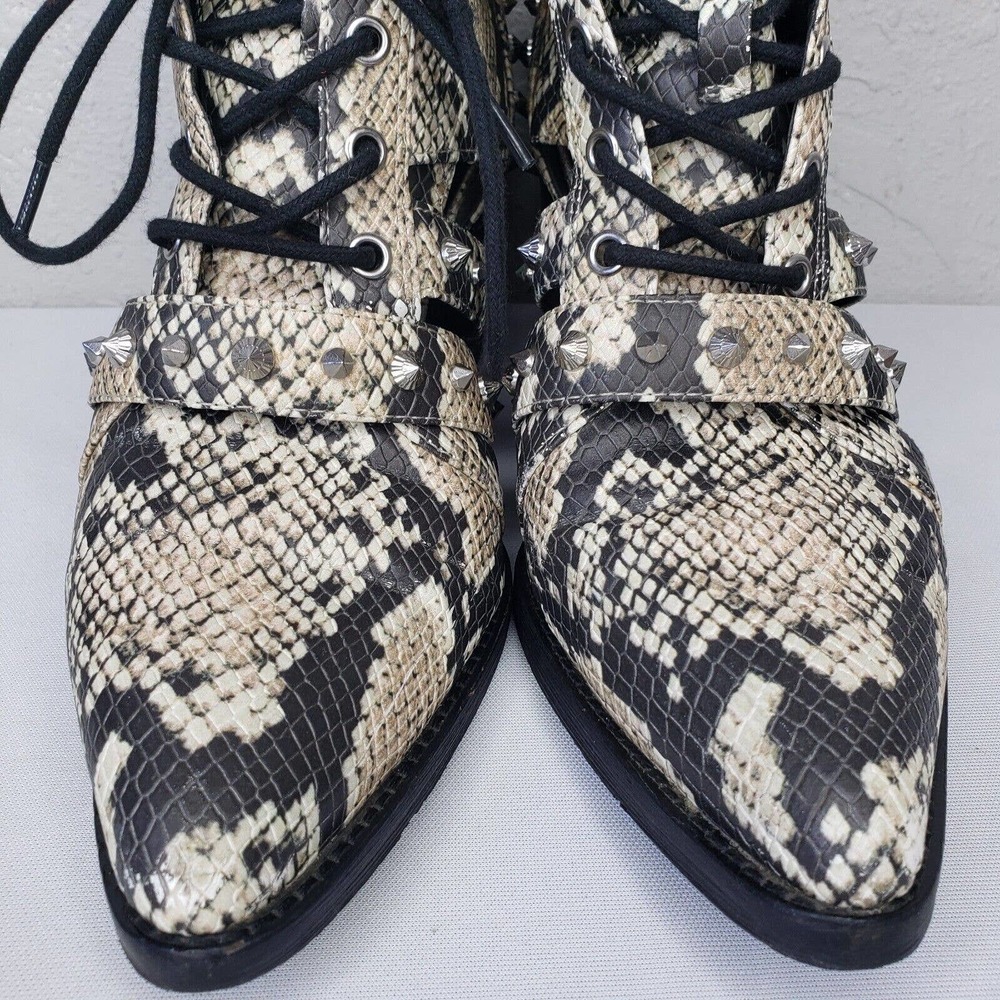 Sam Edelman Elana Boots Studded Snake Print Cagged Lace Up Heel Booties - Picture 2 of 14